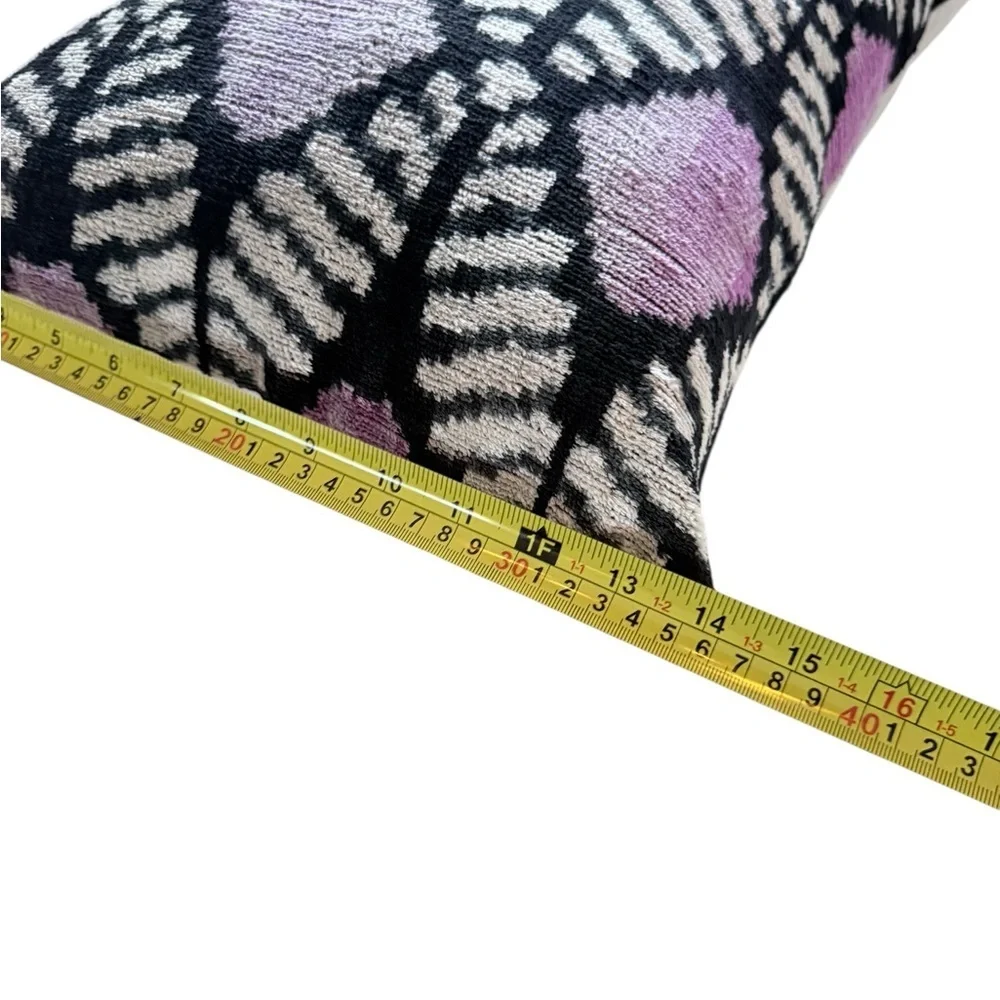 MD Home Turkish Woven Silk Ikat Lumbar Pillow – Pink & Black Geometric